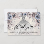 Carte De Remerciements Remerciement de Quinceañera Floral Pailleté Argent (Devant)