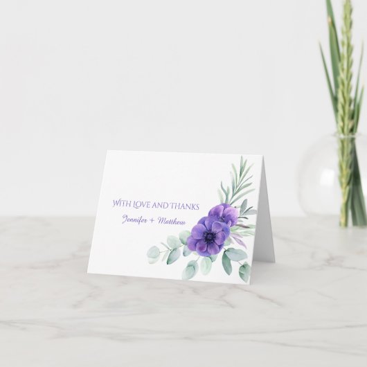 Carte De Remerciements Remerciement de verdure d'anémone violette aquarel (Devant)