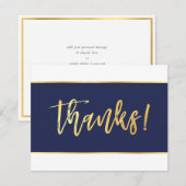 Carte De Remerciements REMERCIEMENT écriture moderne or bleu marine foncé (Devant / Derrière)