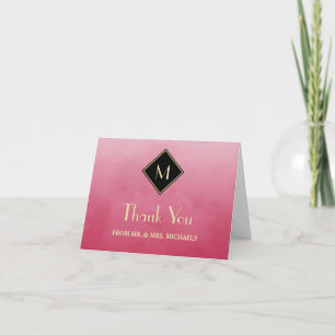 Carte De Remerciements Remerciement élégant simple rose avec monogramme d