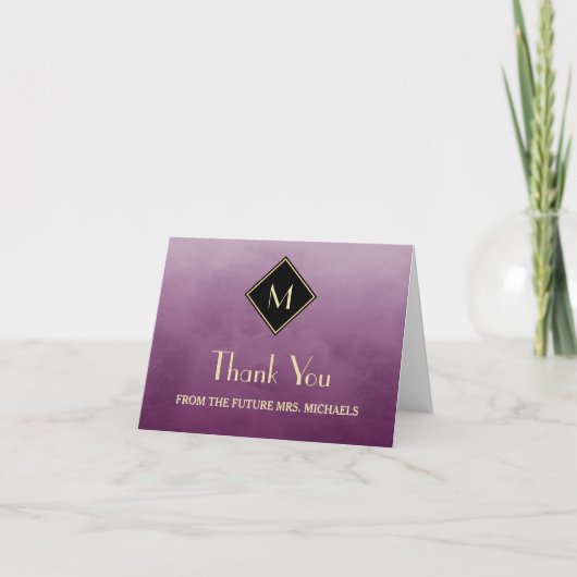 Carte De Remerciements Remerciement élégant simple violet avec monogramme (Devant)