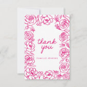 Carte De Remerciements Remerciement fantaisiste à fleurs roses dessinées  (Devant)