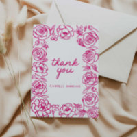 Remerciement fantaisiste à motif floral rose dessi