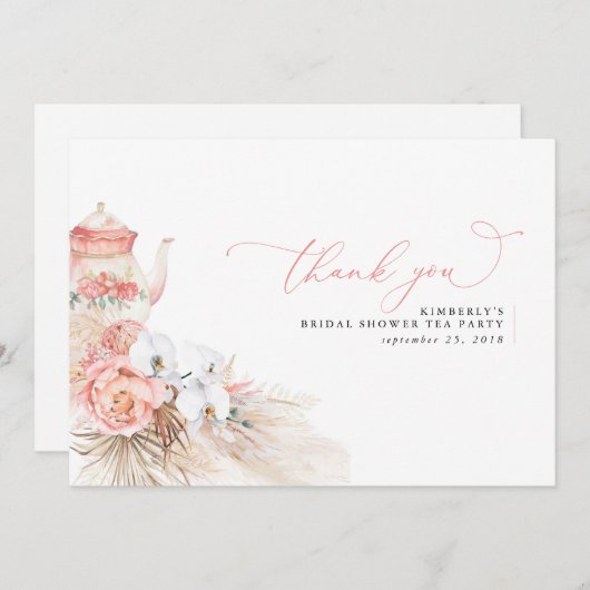 Carte De Remerciements Remerciement Fleur de Pampa Rose pour Mariage (Devant / Derrière)