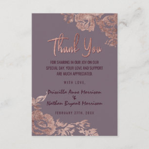 Carte De Remerciements Remerciement Fleur Rose Doré Élégant Mauve Violet