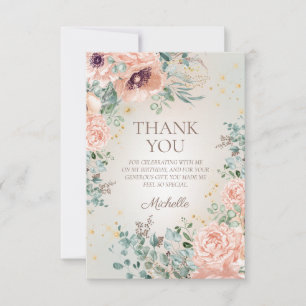 Carte De Remerciements Remerciement Fleur rose doré pailleté Anniversaire