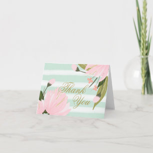 Carte De Remerciements Remerciement floral à la menthe et rose