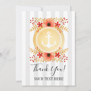 Carte De Remerciements Remerciement floral aquarelle d'ancre nautique en