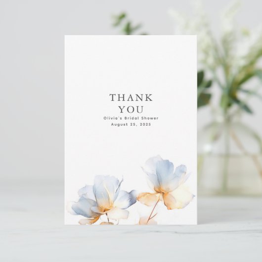 Carte De Remerciements Remerciement floral bleu poussiéreux et or (Debout devant)