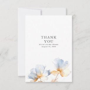 Carte De Remerciements Remerciement floral bleu poussiéreux et or