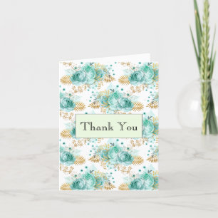 Carte De Remerciements Remerciement floral glamour or menthe