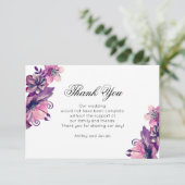 Carte De Remerciements Remerciement floral. Mariage violet. Fleurs note (Debout devant)