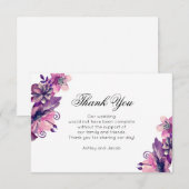 Carte De Remerciements Remerciement floral. Mariage violet. Fleurs note (Devant / Derrière)