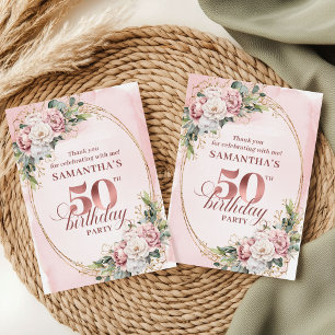 Carte De Remerciements Remerciement Moderne Rose Gold Floral 50e Annivers