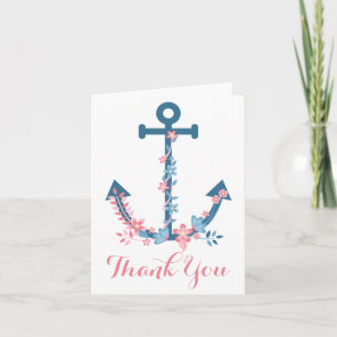 Carte De Remerciements Remerciement nautique Ancre de bateau Fleurs roses
