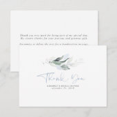 Carte De Remerciements Remerciement petit feuilles vertes argent bleu pou (Devant / Derrière)