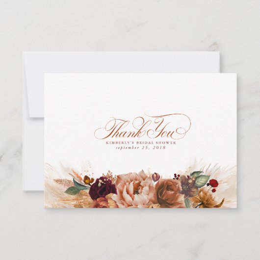 Carte De Remerciements Remerciement petit format Boho Fleur Terracotta (Devant)