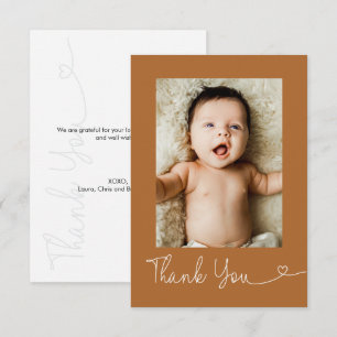 Carte De Remerciements Remerciement photo bébé Cœur Terre cuite Baby show