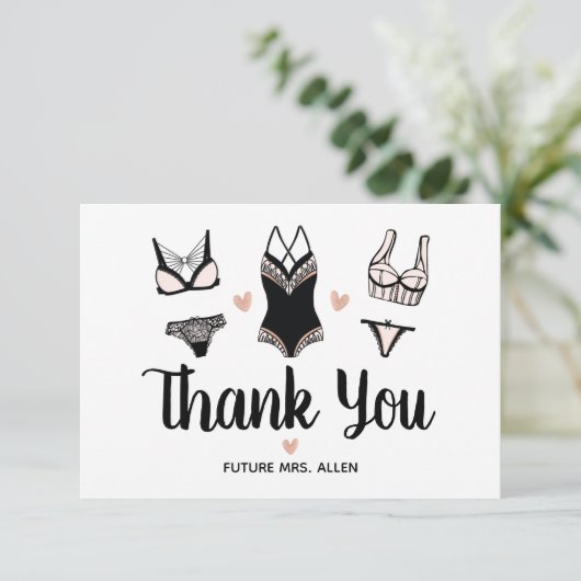 Carte De Remerciements Remerciement Plat de Fête de Bachelorette de linge (Debout devant)