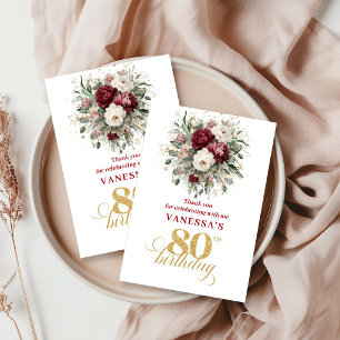 Carte De Remerciements Remerciement pour 80ème Anniversaire Blush Burgund