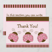 Carte De Remerciements Remerciement pour Baby Shower Bébé Coccinelle Styl (Devant / Derrière)