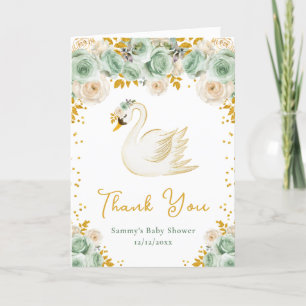 Carte De Remerciements Remerciement pour Baby Shower Cygne Vert Sauge Ros