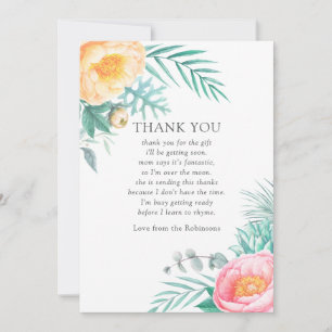 Carte De Remerciements Remerciement pour Baby Shower Fleur Tropicale Ment
