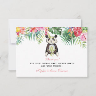Carte De Remerciements Remerciement pour Baby Shower Panda Mignon Fleurs 