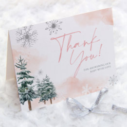 Carte De Remerciements Remerciement pour Baby Shower Pink Winter Wonderla
