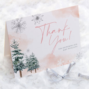 Carte De Remerciements Remerciement pour Baby Shower Pink Winter Wonderla