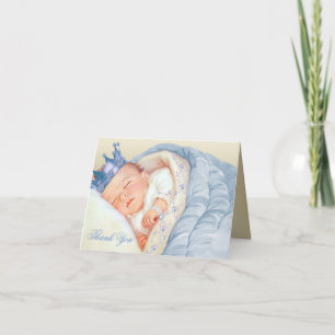 Carte De Remerciements Remerciement pour Baby Shower Prince Bleu Or