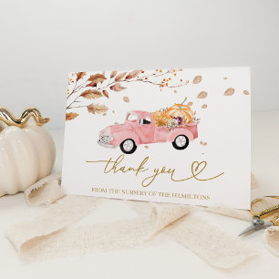Carte De Remerciements Remerciement pour Baby Shower Vintage Truck Pumpki