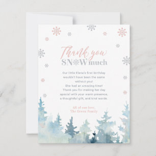 Carte De Remerciements Remerciement pour la fête photo d'hiver Rose & Arg