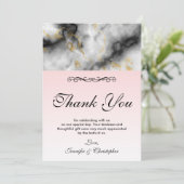 Carte De Remerciements Remerciement Ruban Doré & Marbre Gris Blanc Modern (Debout devant)