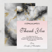 Carte De Remerciements Remerciement Ruban Doré & Marbre Gris Blanc Modern (Devant / Derrière)