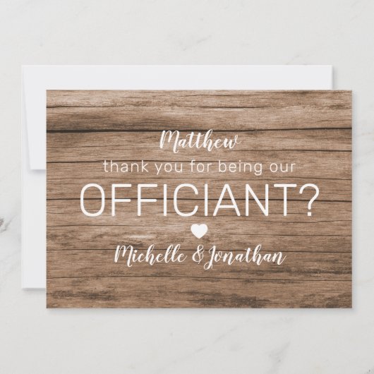 Carte De Remerciements Remerciement Rustique Pour Être Notre Officiant (Dos)