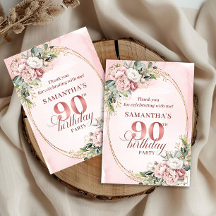 Carte De Remerciements Remerciements 90e Anniversaire Luxe Rose Pâle Or F