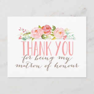 Carte De Remerciements Remerciements à la Demoiselle d'Honneur Florale