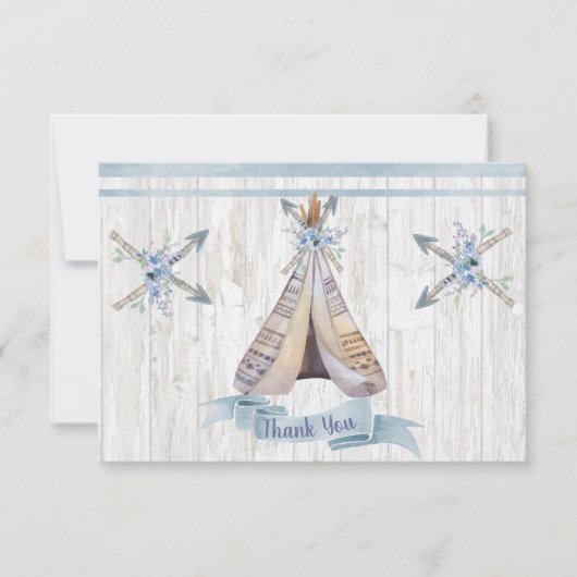 Carte De Remerciements Remerciements | Bébé Bleu Douche Boho Chic Teepee (Devant)