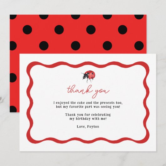 Carte De Remerciements Remerciements d'anniversaire de Petite Coccinelle (Devant / Derrière)