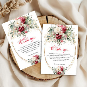 Carte De Remerciements Remerciements de Baby Shower Floral Blanc Bourgogn
