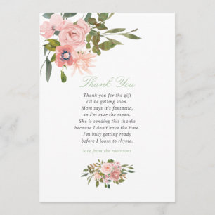 Carte De Remerciements Remerciements de Baby Shower Floral Blush et Sauge