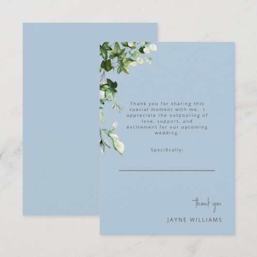 Carte De Remerciements Remerciements de Baby Shower Mariage Ivy Bleu Ciel (Devant / Derrière)