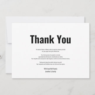 Carte De Remerciements Remerciements de deuil pour funérailles Simple noi