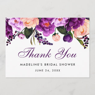 Carte De Remerciements Remerciements de Fête de Mariage Floral Violet Ult