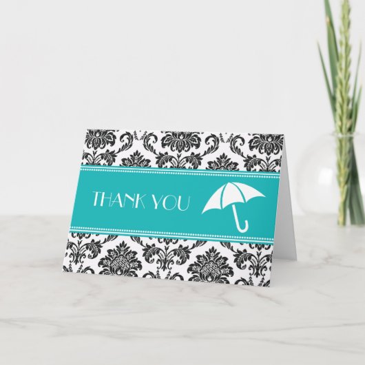 Carte De Remerciements Remerciements de Fête de Mariage Noir et Sarcelle (Devant)