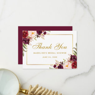 Carte De Remerciements Remerciements de fête prénuptiale en bordeaux flor