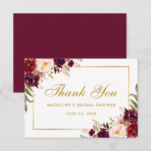 Carte De Remerciements Remerciements de fête prénuptiale en bordeaux flor