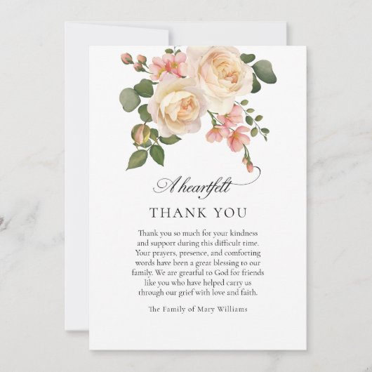 Carte De Remerciements Remerciements de funérailles chrétiennes florales (Devant)