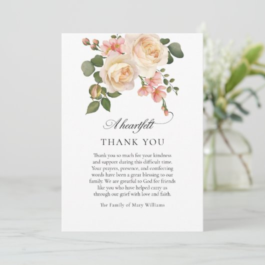 Carte De Remerciements Remerciements de funérailles chrétiennes florales (Debout devant)